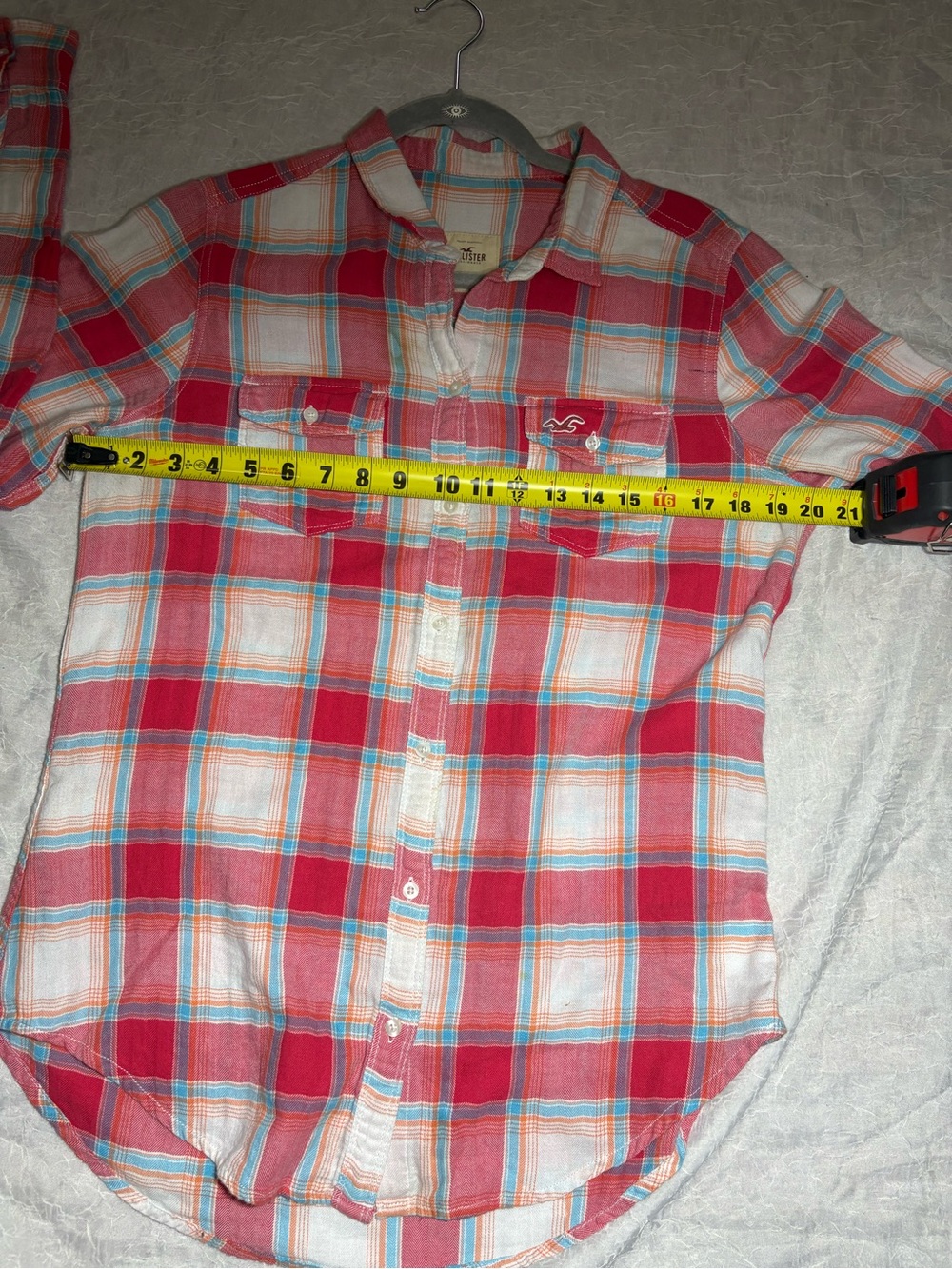 vintage Hollister Plaid Flannel Shirt Pink Blue White Large Women ‘s - Picture 6 of 6